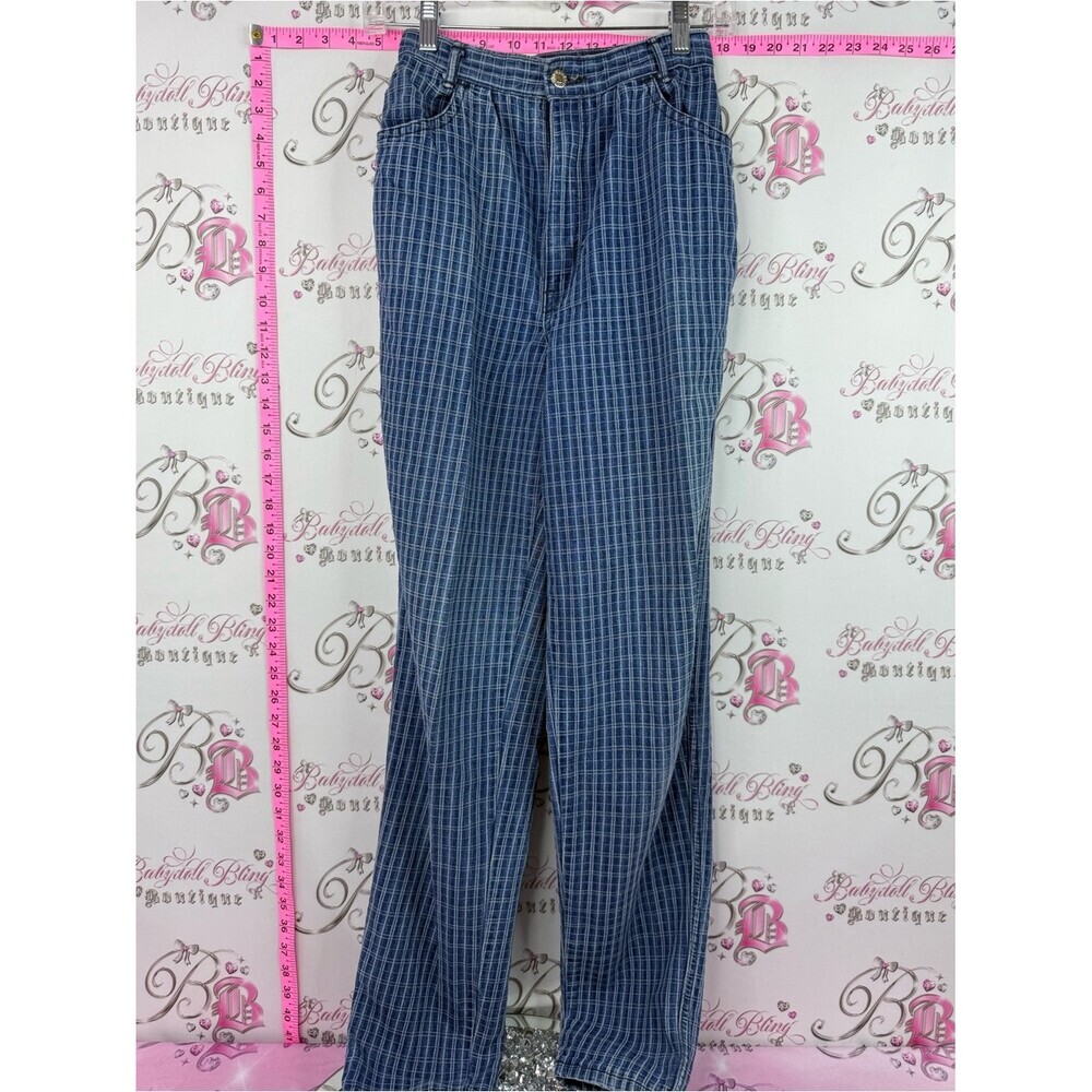 Blues union jeans vintage plaid gingham Blue Plaid pants bottoms vintage retro